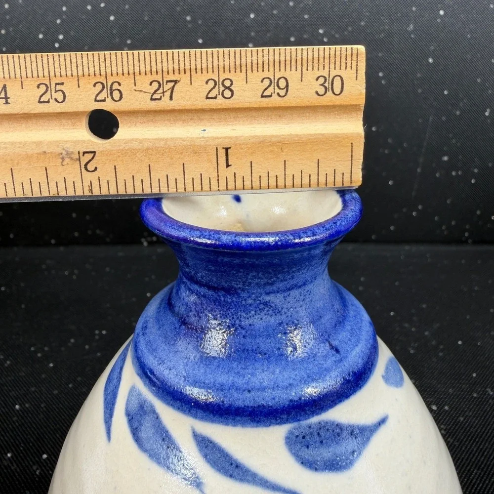 Hagist Studio Pottery Bud Vase Blue White Stoneware Signed 4.5in Small Vessel
